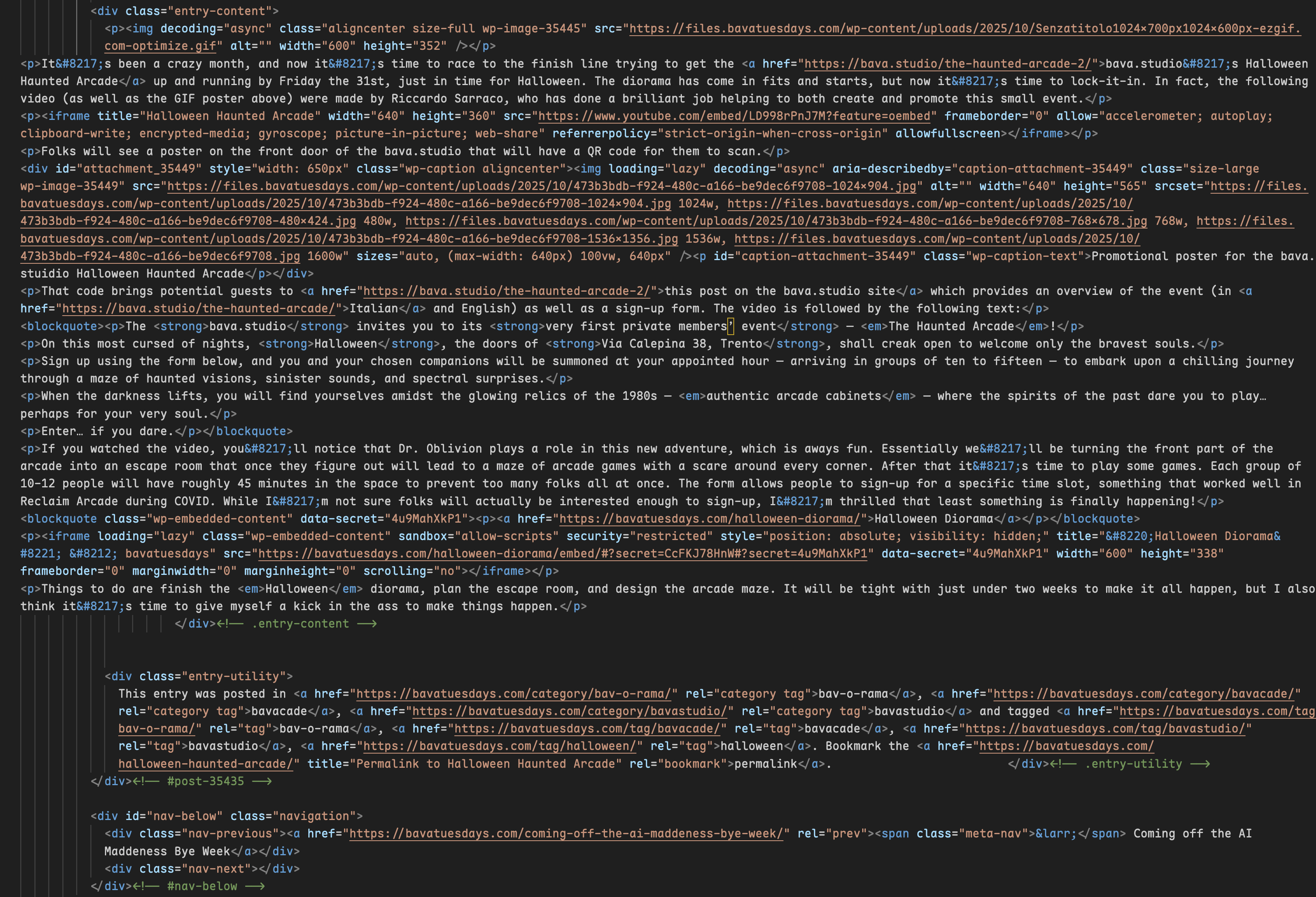 HTML pulled from Bava Tuesdays