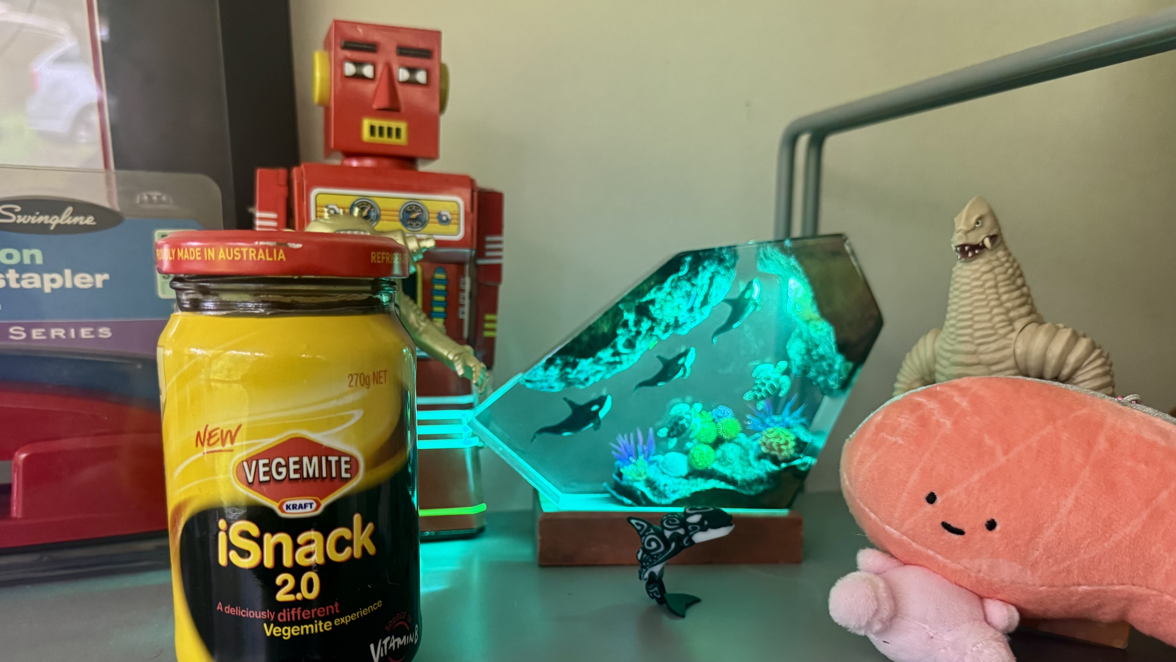 Collection of various knick knacks - including a new Orca's in resin item with inbuilt light.
